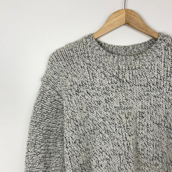 J.Crew Women's S White Light Gray Chunky Knit Sweater Alpaca Wool Blend B5 - Picture 2 of 5